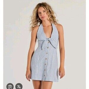 Windsor Womens Size M? Pretty In Italy Halter Button Striped Mini DressBlue